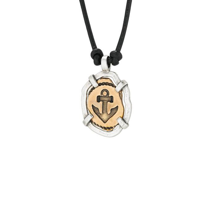 Nautical Anchor Two Tone Bezel Necklace