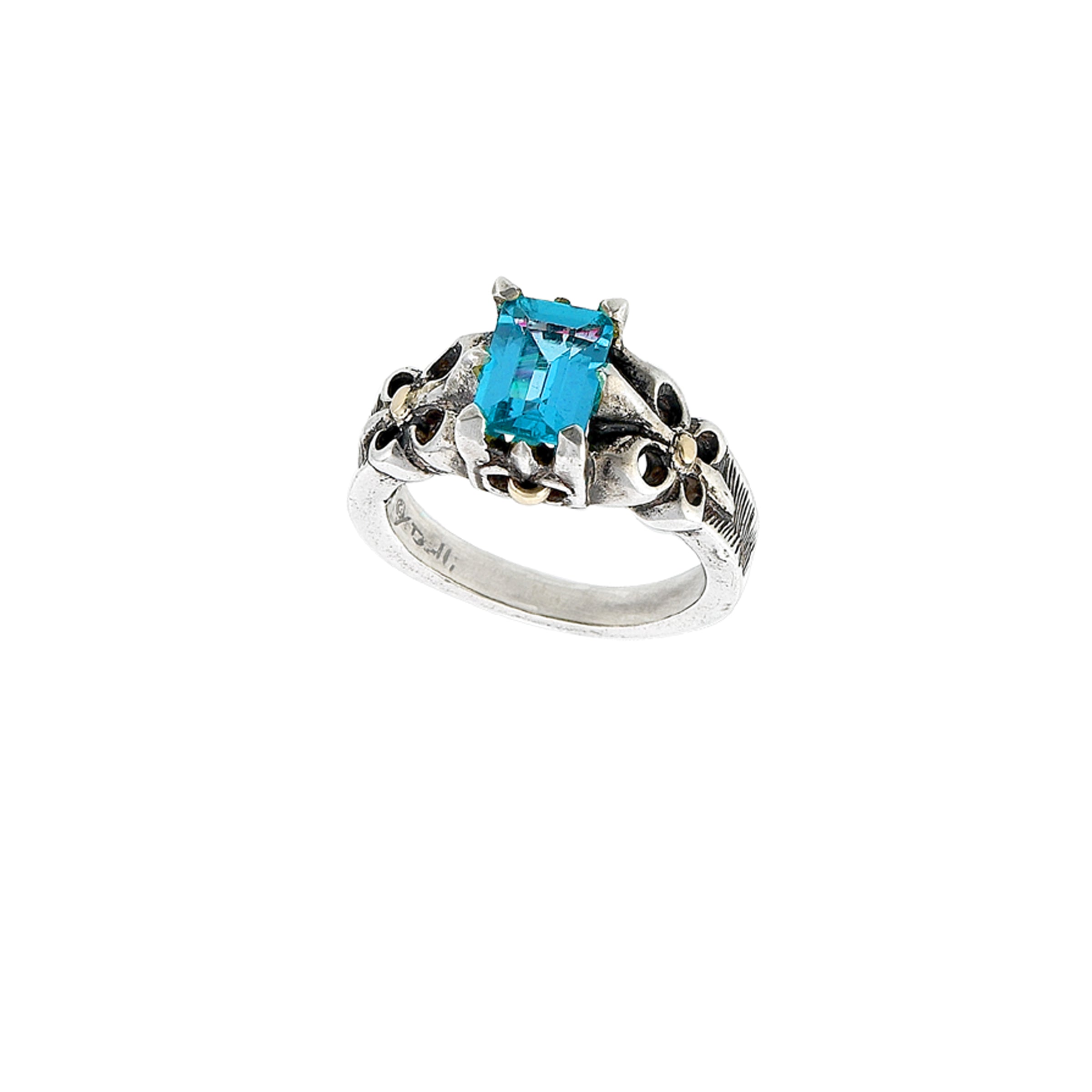 Fleur de Lis 2-tone Small Stone Ring