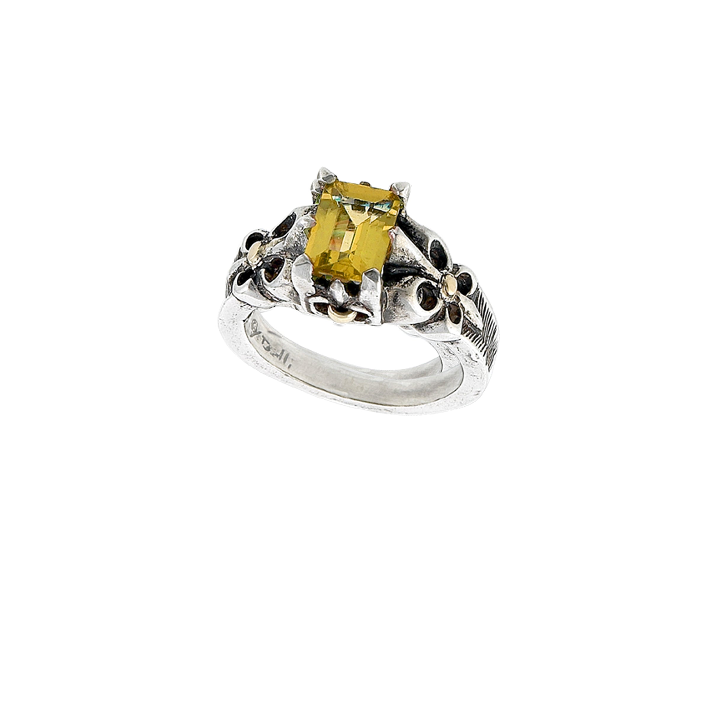 Fleur de Lis 2-tone Small Stone Ring