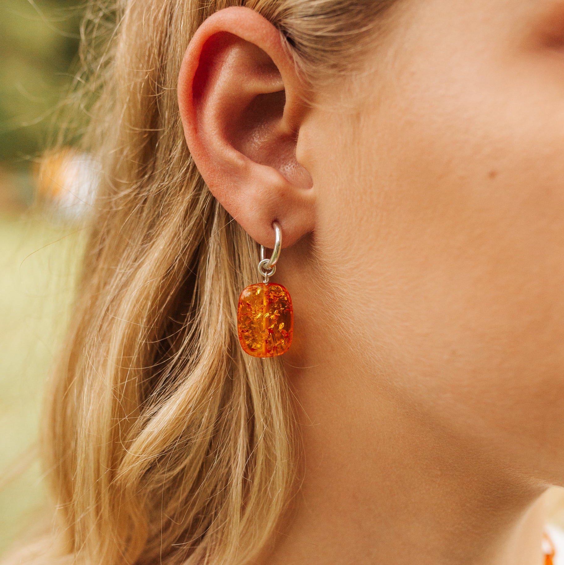 "Light Tea" Stone Hoop Earrings