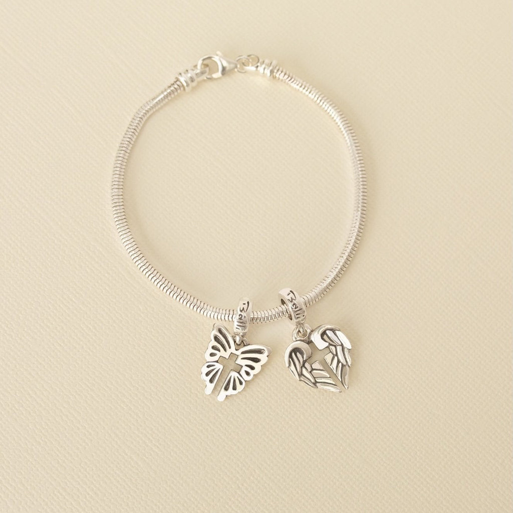 angel of hope charm on pandora style bracelet sterling silver