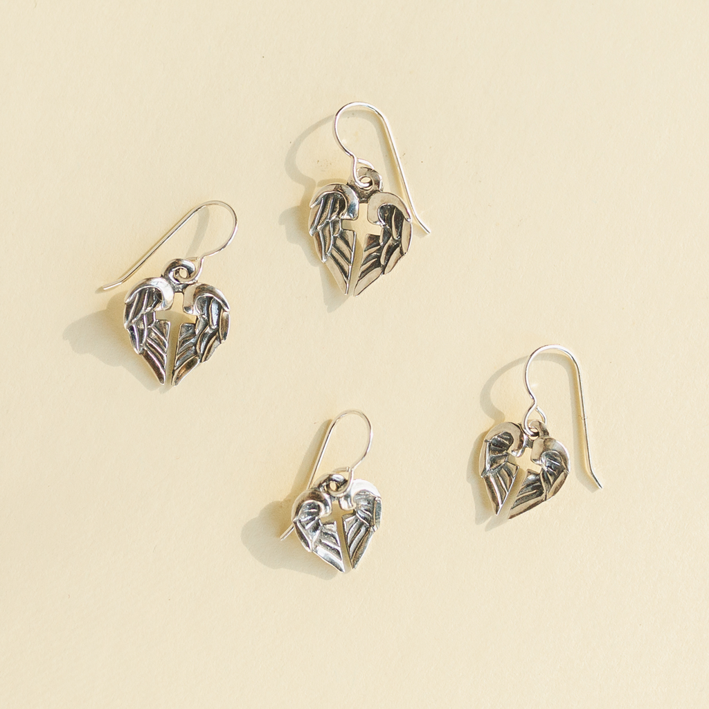 small and large sterling silver angel of hope earrings jewelry set