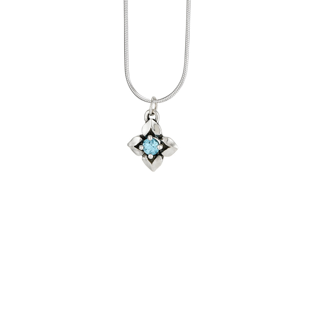 blue topaz flower pendant in sterling silver with genuine swiss blue topaz gemstone