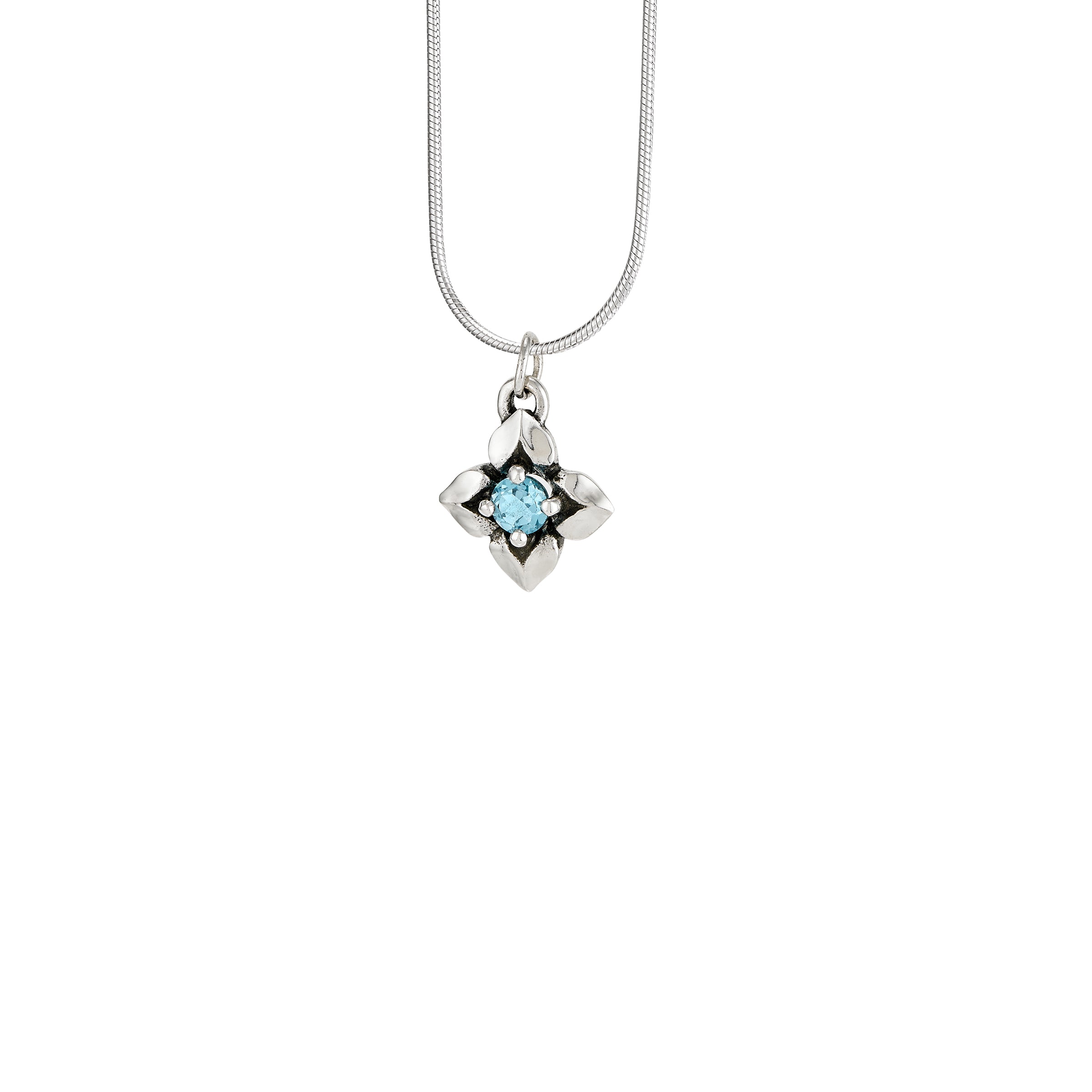 blue topaz flower pendant in sterling silver with genuine swiss blue topaz gemstone