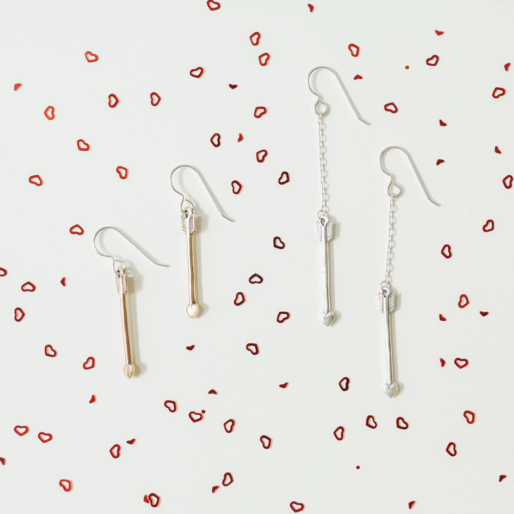 Cupid arrow drop chain earrings handcrafted in New Orleans, romantic jewelry gift