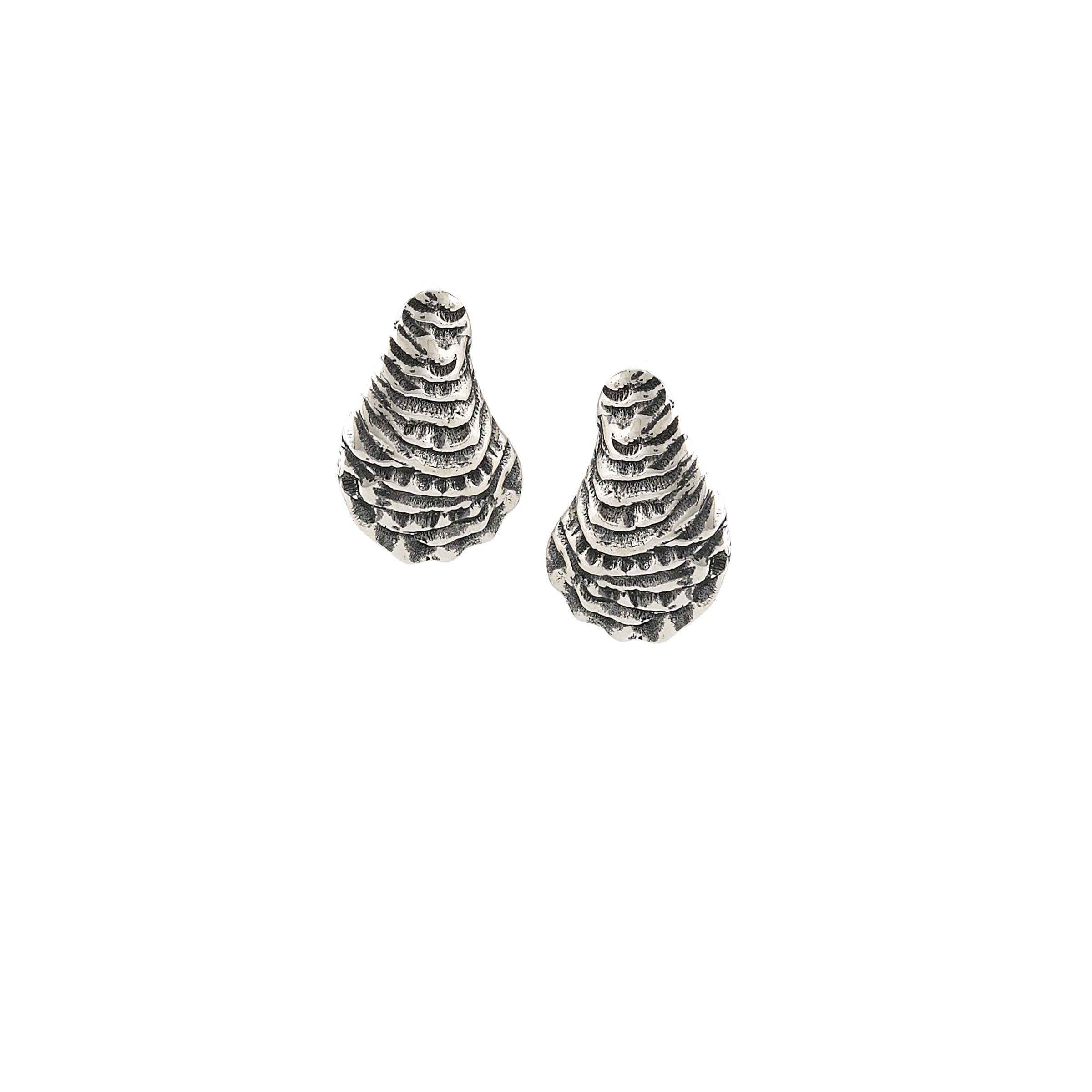 dainty oyster shell stud earrings in sterling silver