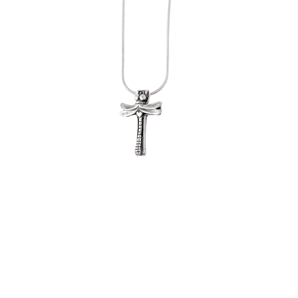 dragonfly cross pendant in sterling silver on chain