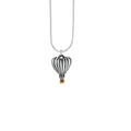 Heart hot air balloon pendant in sterling silver with bronze basket, handcrafted in New Orleans