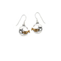 Jazz Man in the Moon earrings in sterling silver with bronze trumpet, handcrafted New Orleans jazz jewelry