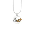 Jazz Man in the Moon pendant in sterling silver with bronze trumpet, handmade New Orleans jazz jewelry