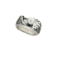 large oyster pearl ring in sterling silver with bold freshwater pearl and detailed oyster shell design