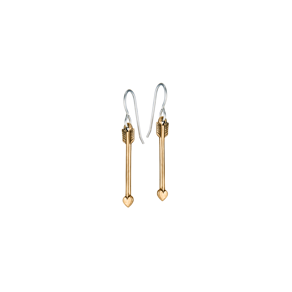 Bronze arrow earrings with sterling silver ear wires, handcrafted in New Orleans