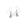 sterling silver pelican moon earrings with pelican resting on crescent moon, handcrafted new orleans jewelry