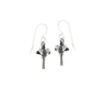 petite sterling silver butterfly cross earrings, dainty religious earrings on ear wire