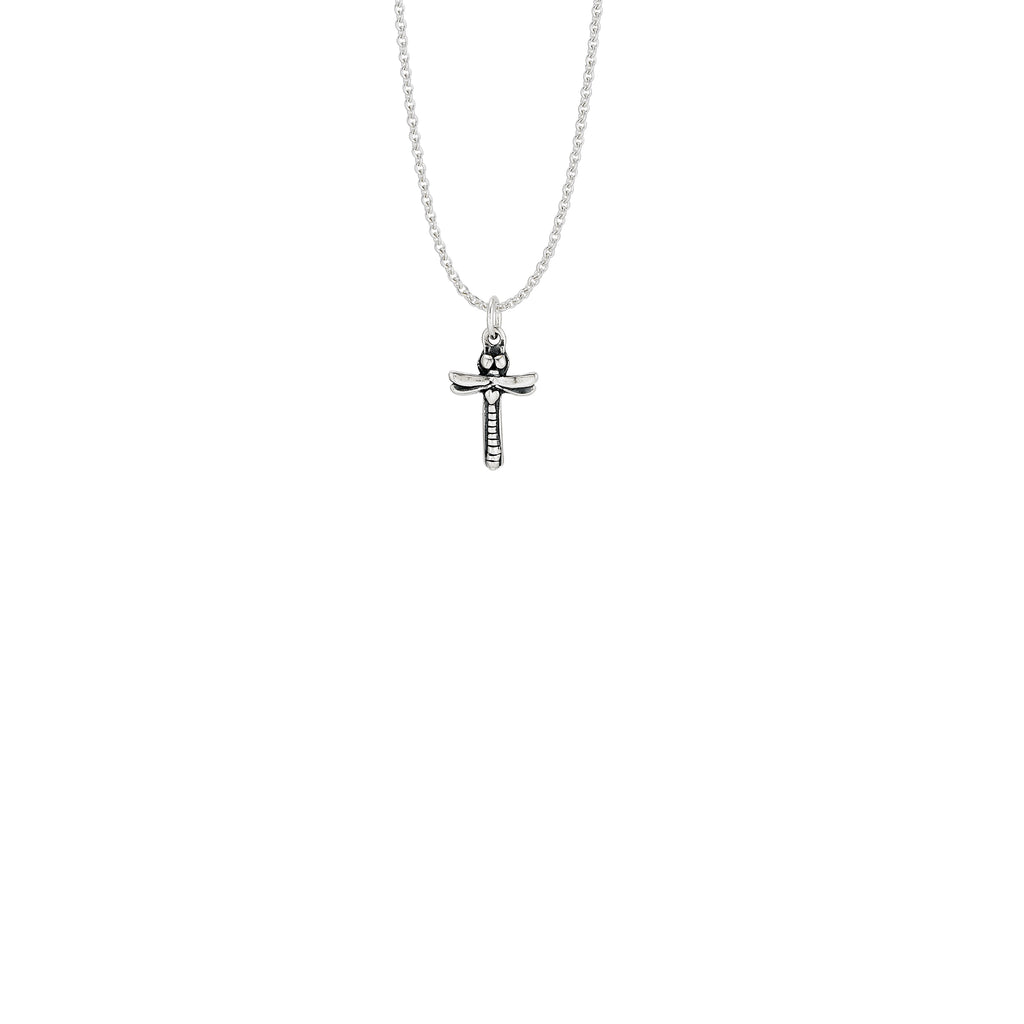 Petite dragonfly cross pendant in sterling silver on chain