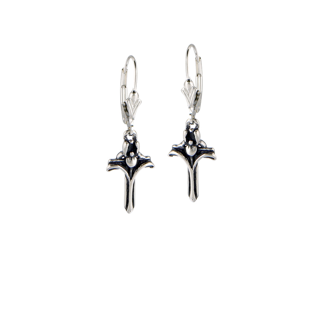 petite sterling silver iris cross earrings with louisiana iris flower design