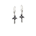 petite sterling silver iris cross earrings with louisiana iris flower design