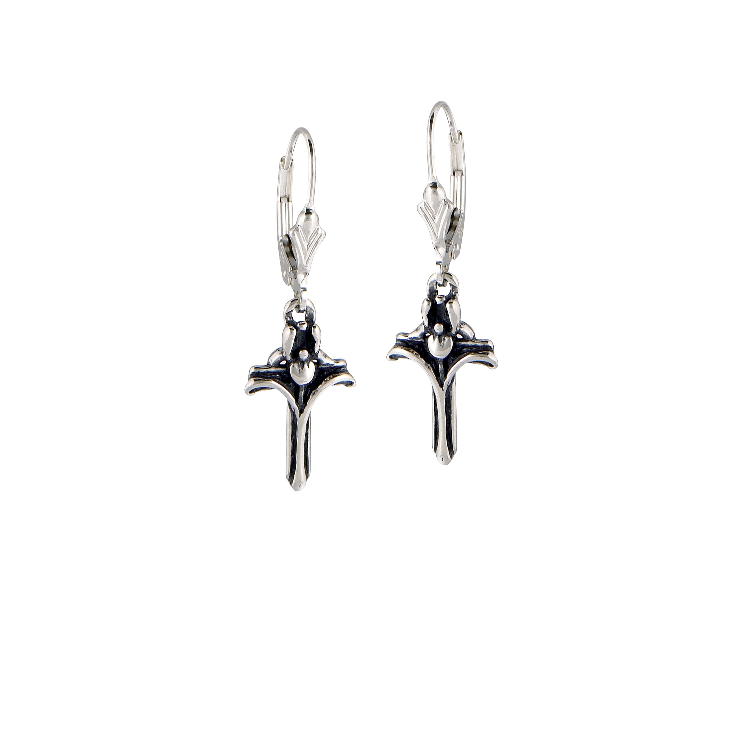 petite sterling silver iris cross earrings with louisiana iris flower design