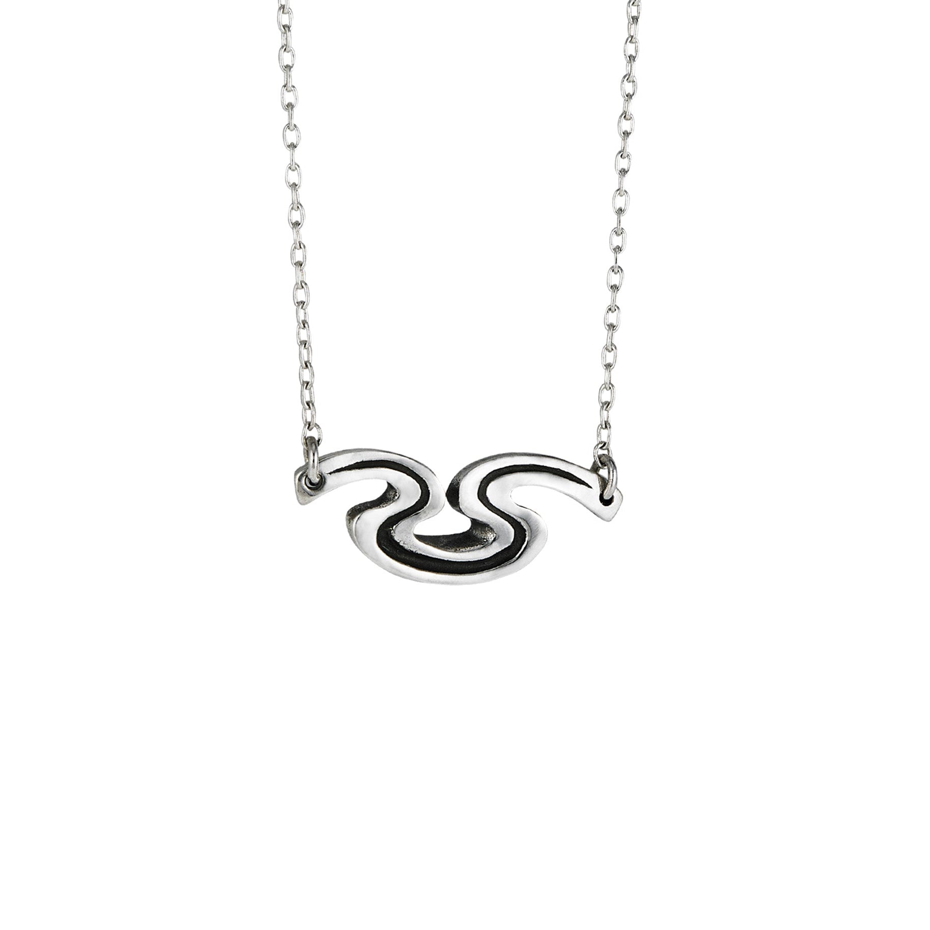 Riverbend sterling silver necklace inspired by the curve of the Mississippi River in New Orleans.
