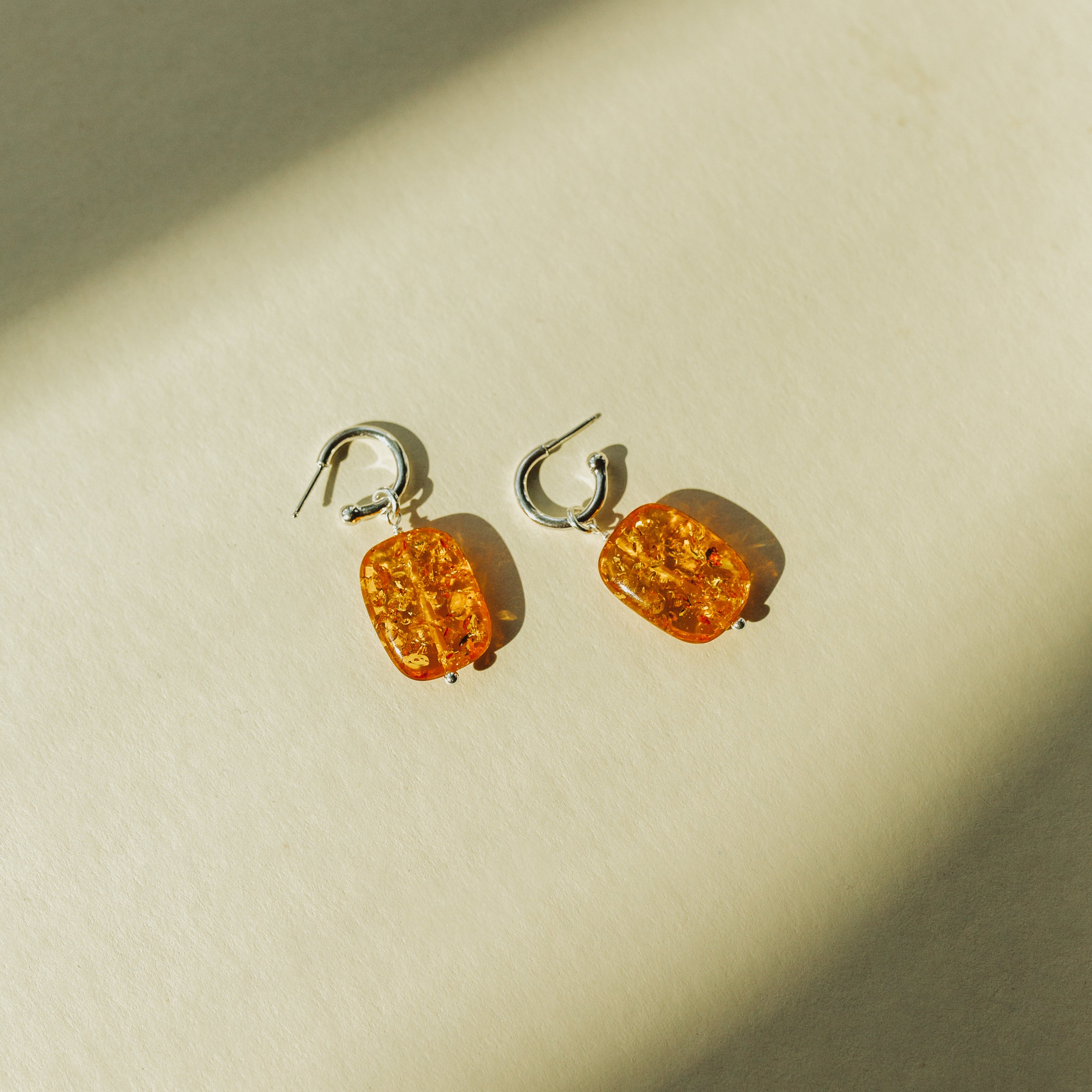 "Light Tea" Stone Hoop Earrings