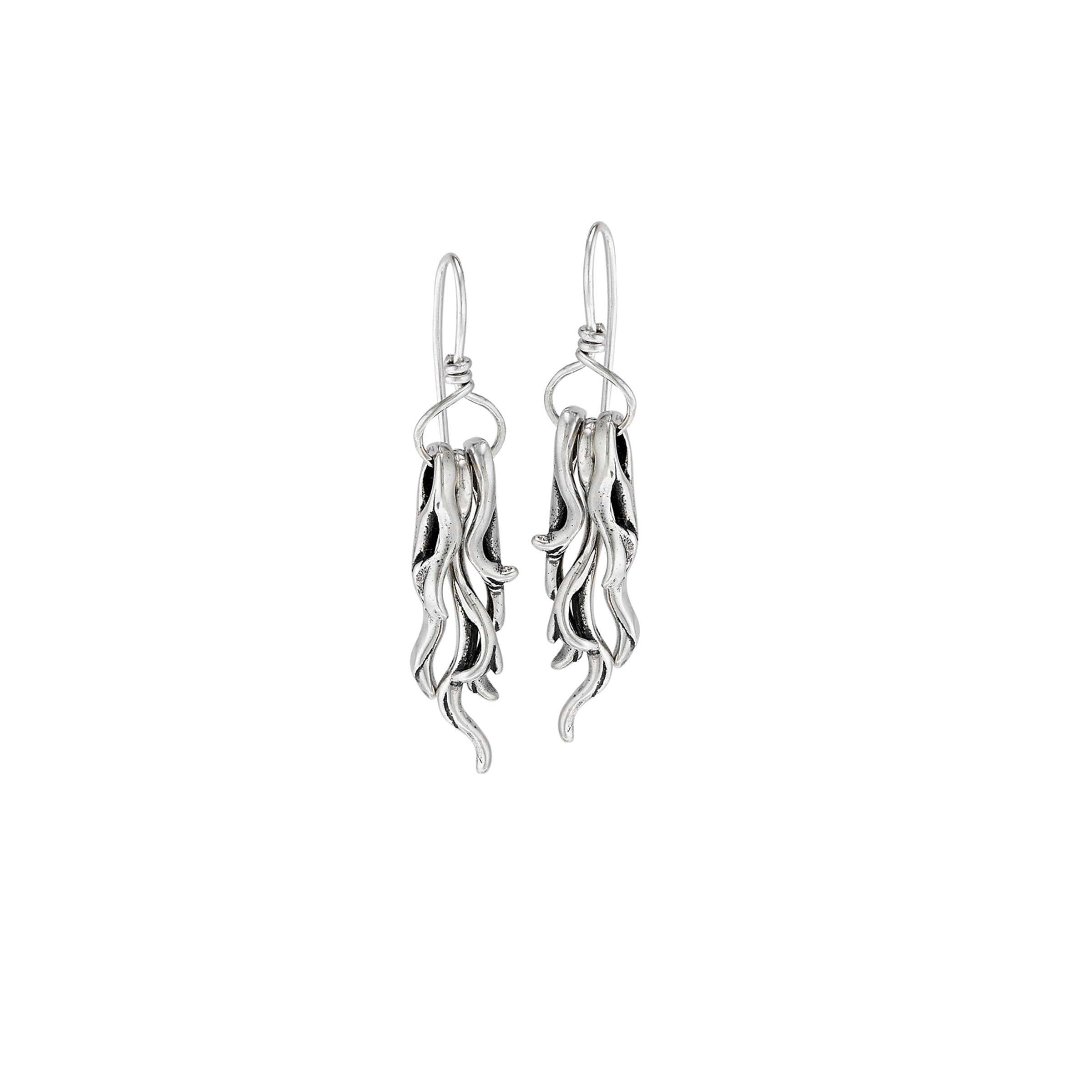 spanish moss earrings sterling silver with flowing layered strands
