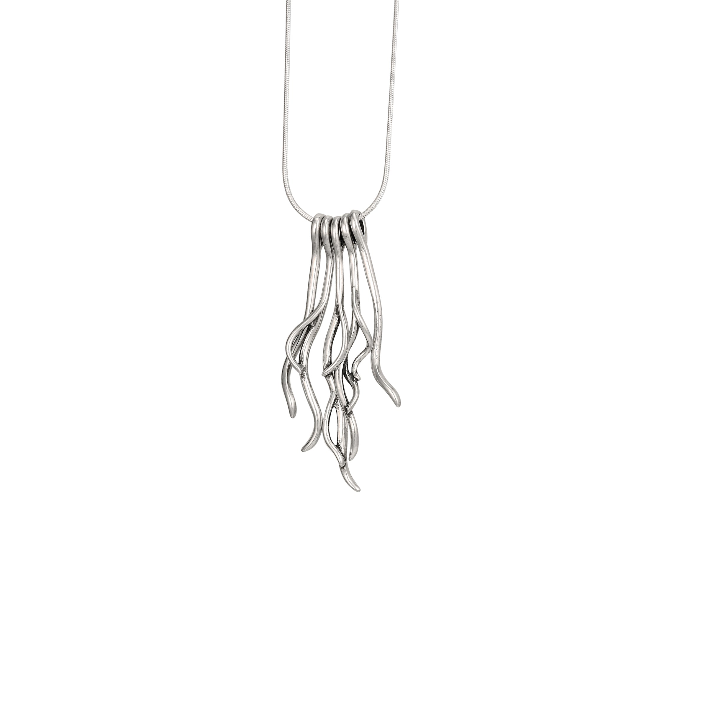 large spanish moss pendant sterling silver with flowing layered strands