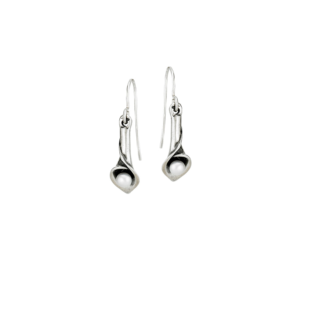Sterling silver calla lily pearl earrings with freshwater pearls