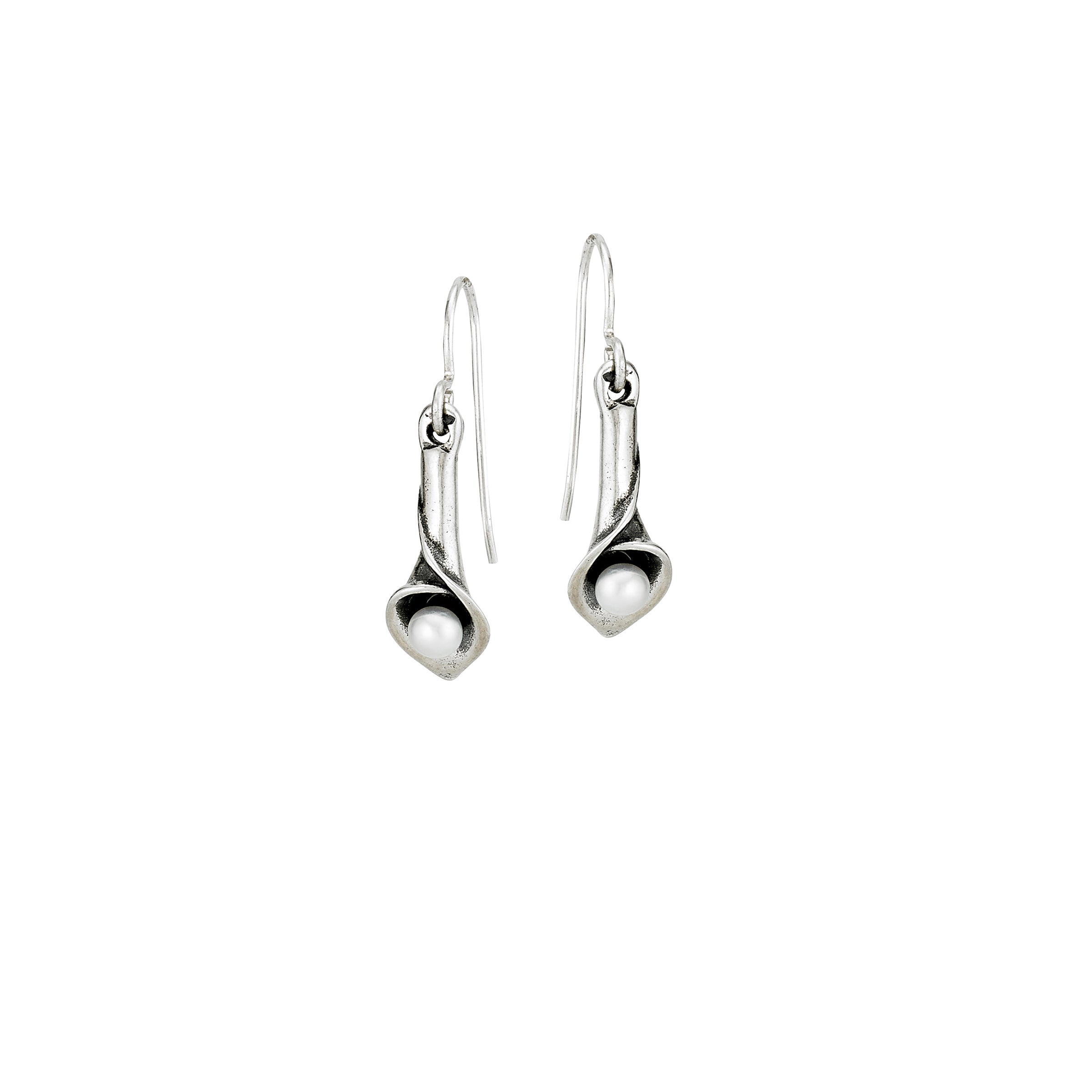 Sterling silver calla lily pearl earrings with freshwater pearls