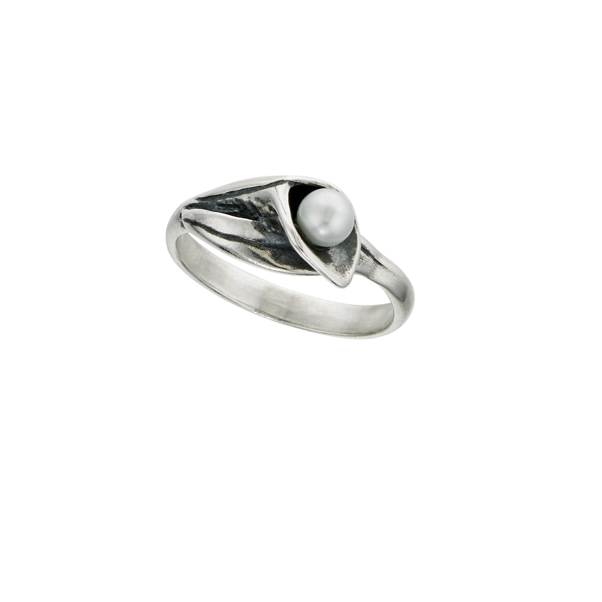 Sterling silver calla lily pearl ring with freshwater pearl