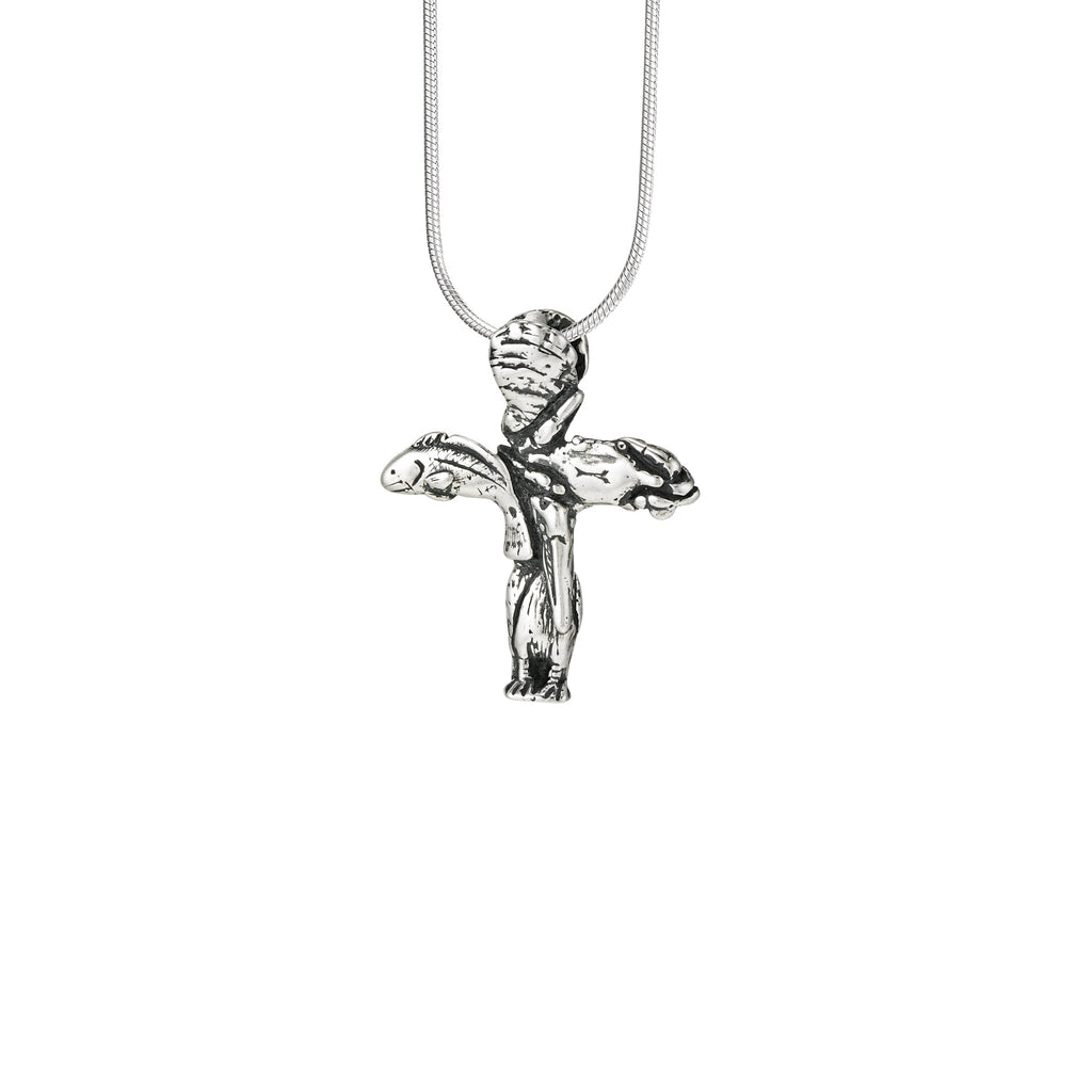 Sterling silver Gulf Coast cross pendant featuring oyster crab pelican and redfish design