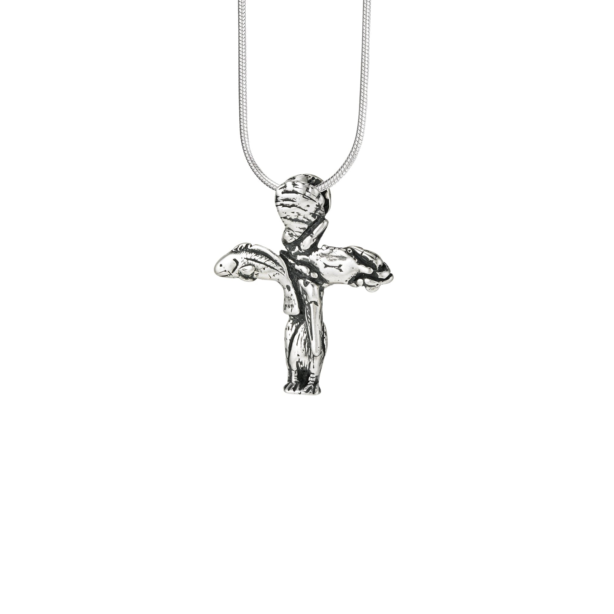 Sterling silver Gulf Coast cross pendant featuring oyster crab pelican and redfish design