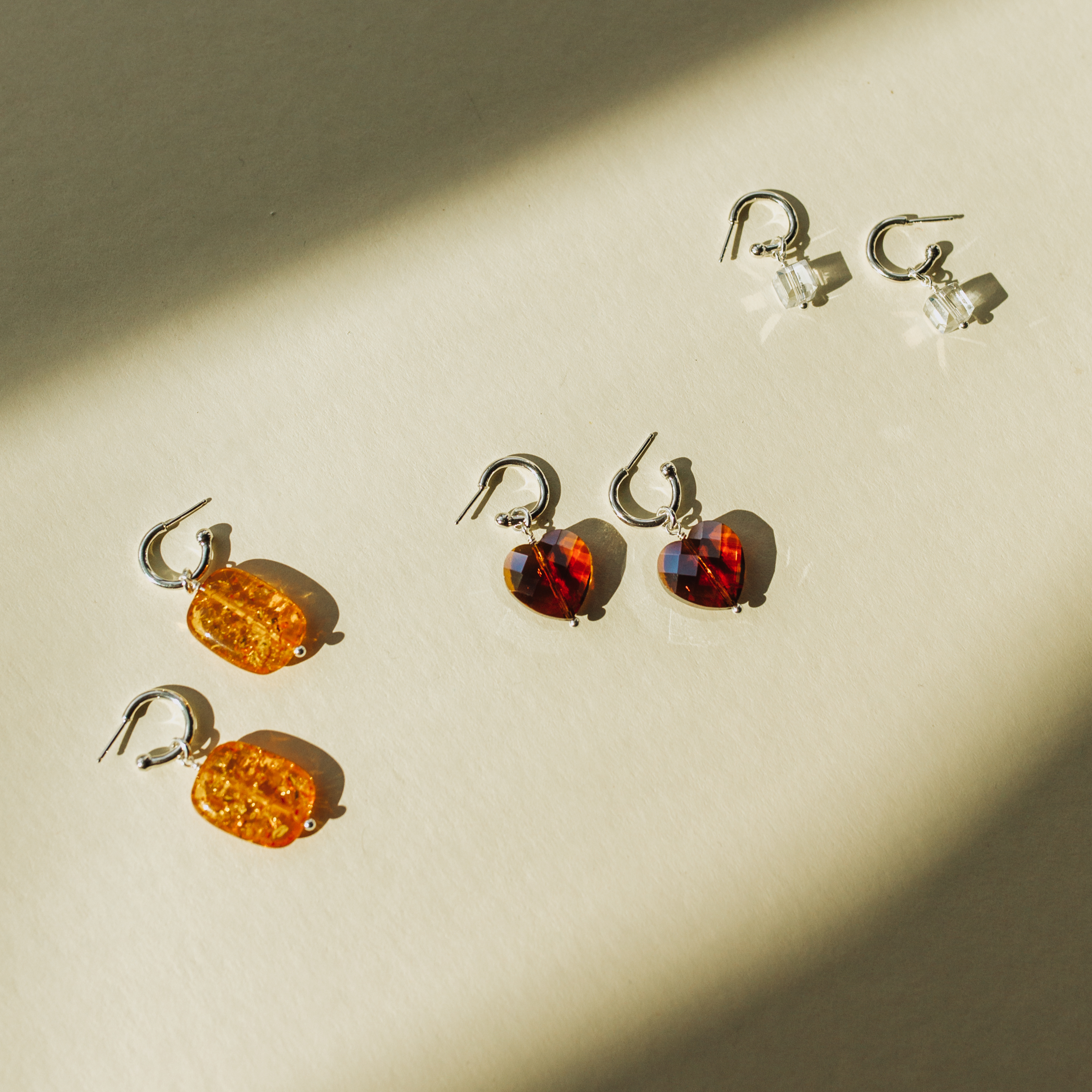 "Light Tea" Stone Hoop Earrings